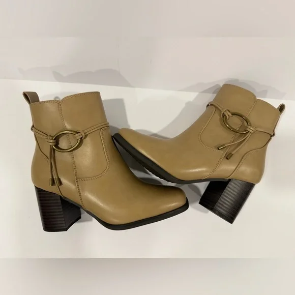 Croft & Barrow Tan Ankle Boots Women’s 5.5 Medium Block Heel Side Zip NWOT - Picture 3 of 10